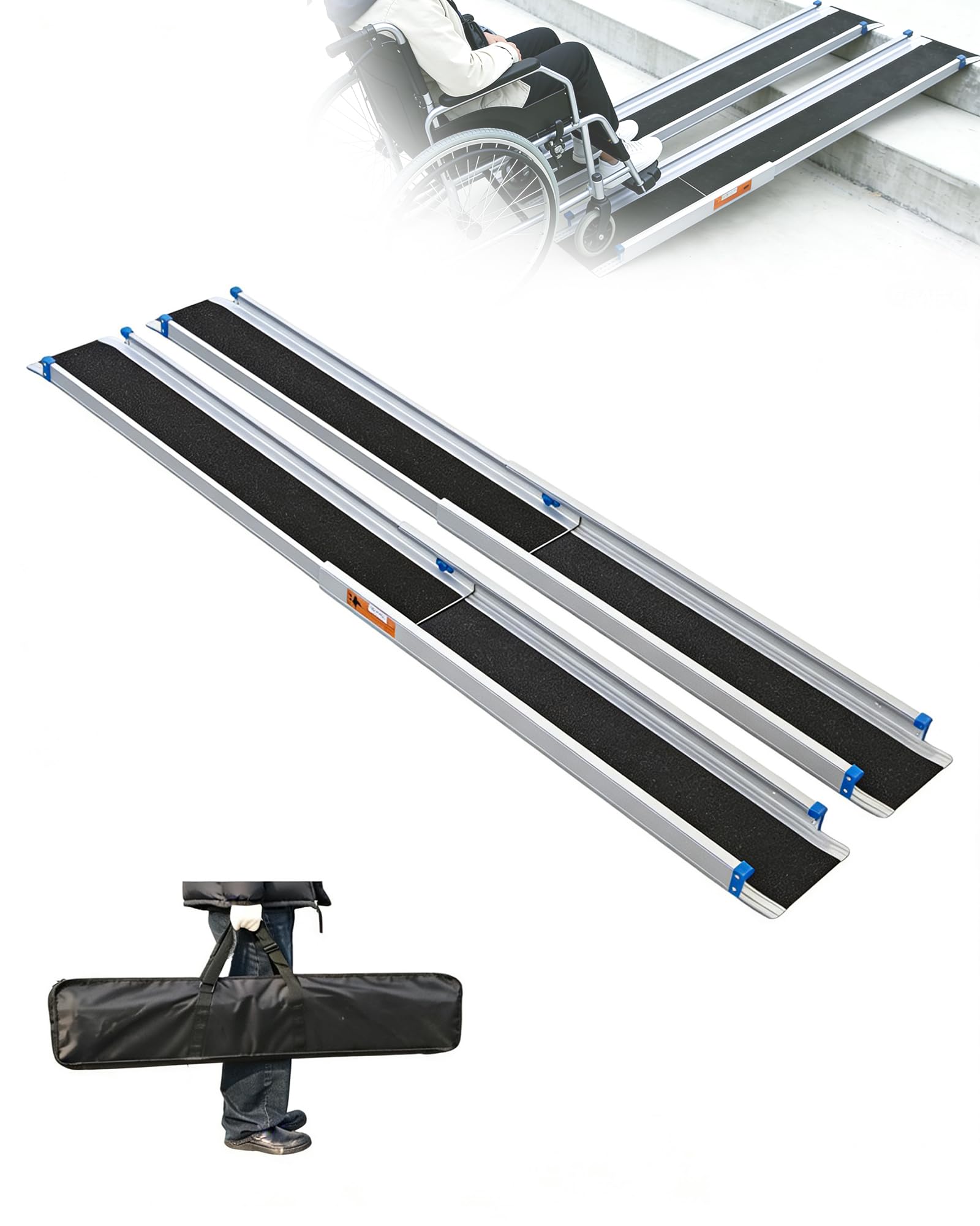 ANYBOY 106CM-182CM telescopica rampa para escaleras Silla Ruedas,Resistencia a 300 kg, 2 Unidades por Paquete, Incluye Bolsa de Almacenamiento,rampa minusvalidos portatil | Longitud ajustable, carga de 300 kg, para escaleras, juego de 2, con bolsas de alm