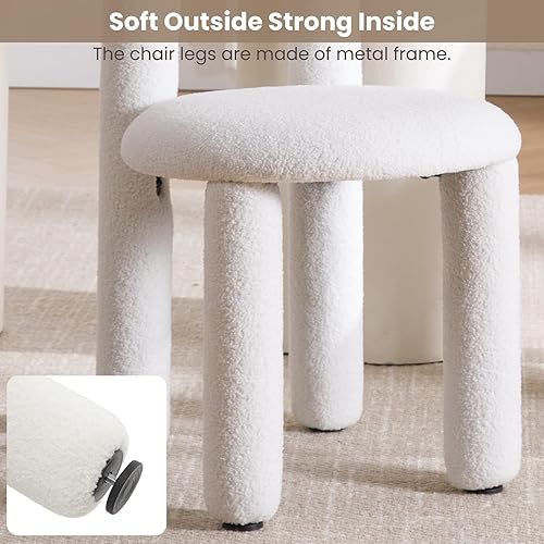 Miniatura 8 de DUOMAY Juego de 2 sillas de comedor modernas de Boucle color blanco, sillas de cocina tapizadas de sherpa, sillas de comedor con respaldo de barril