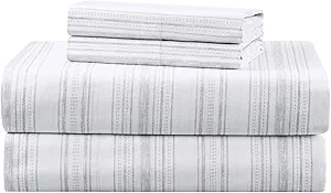 Comfort Spaces 100% Cotton Sheets King, Breathable, Naturally Cool Cotton Sheets, Soft Cotton Bed Sheets with 14" Elastic Pocket Fits up to 16" Mattress, All Seasons Sheet Set, Good Vibes Grey 4 Piece