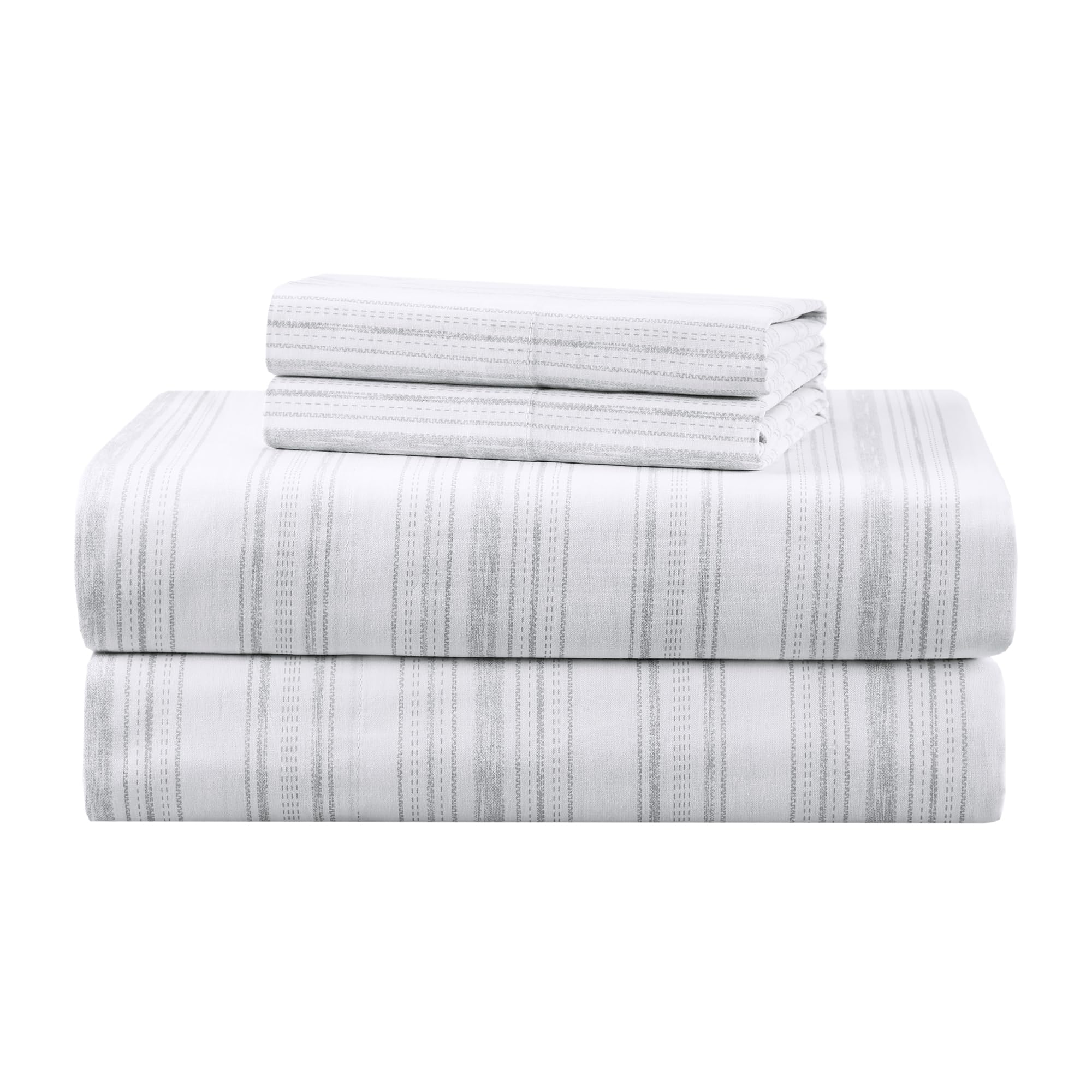Comfort Spaces 100% Cotton Sheets Full, Breathable, Naturally Cool Cotton Sheets, Soft Cotton Bed Sheets with 14" Elastic Pocket Fits up to 16" Mattress, All Seasons Sheet Set, Good Vibes Grey 4 Piece — image 1