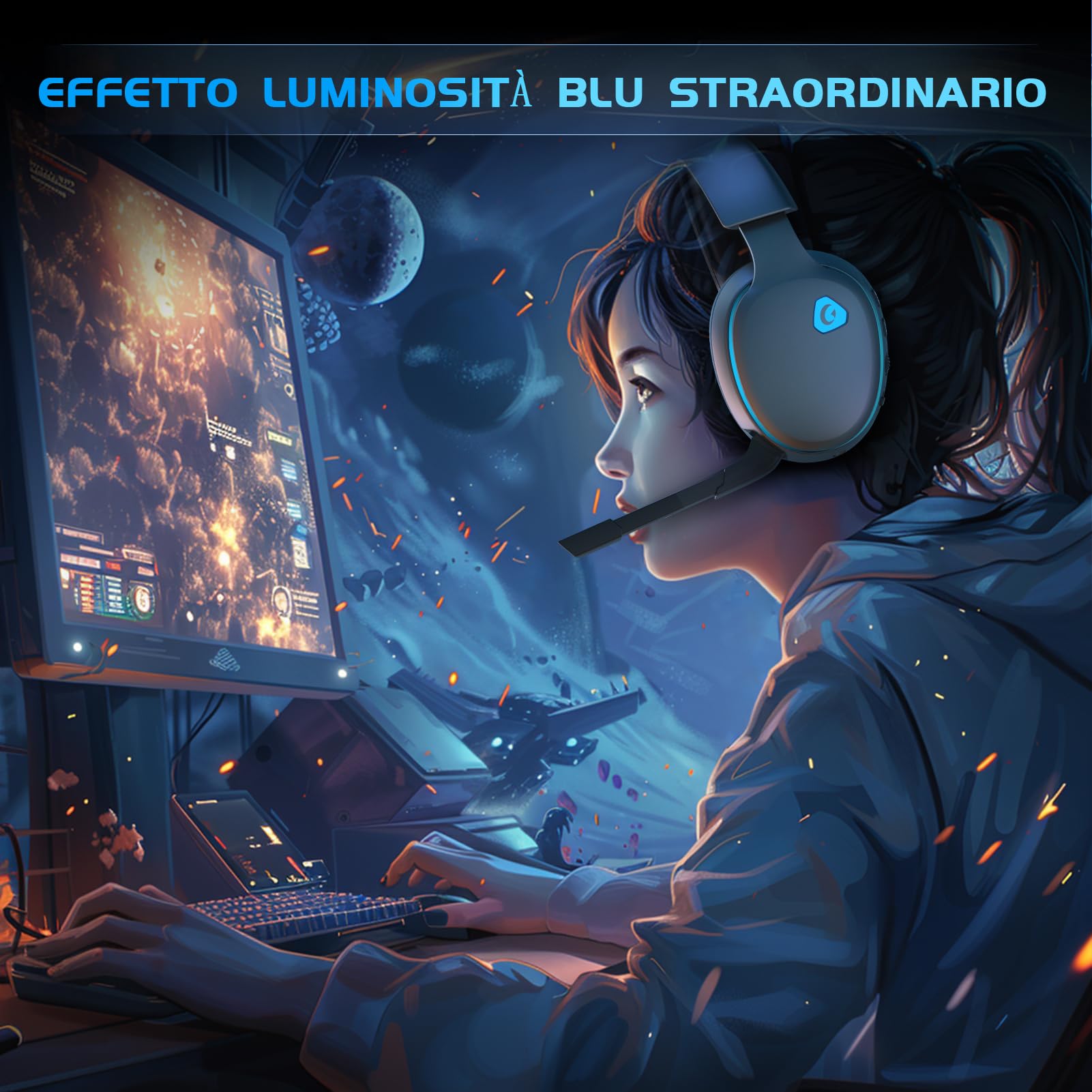 Gvyugke Cuffie da gioco wireless da 2,4 GHz per PC, PS5, Mac, Switch, audio surround 7.1, Bluetooth 5.3, cuffie da gioco senza fili, con microfono, 3,5 mm, per serie Xbox
