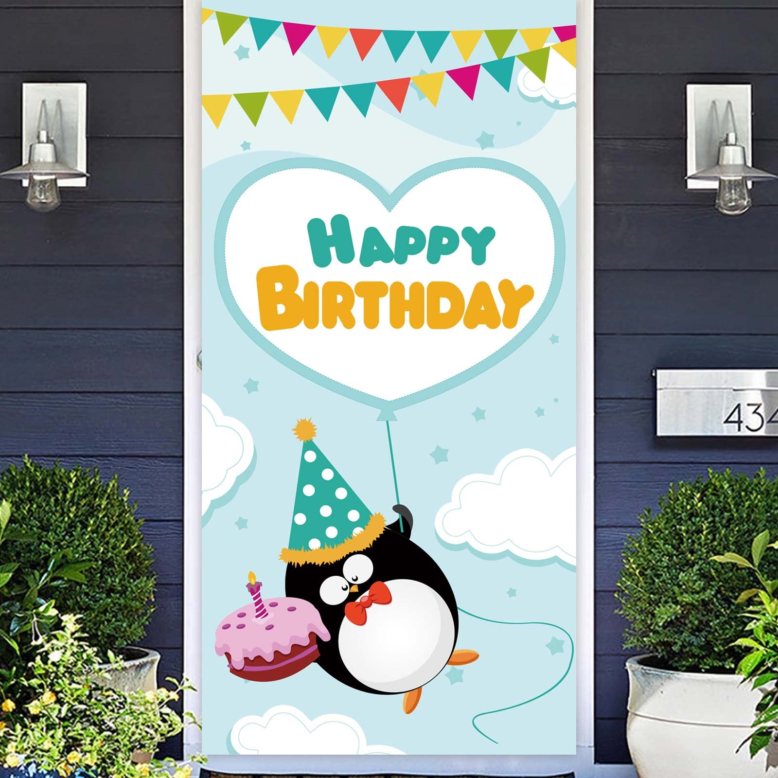 Cute Cartoon Penguin Happy Birthday Banner Backdrop Background Photo Props Animal Theme Decor for Winter Christmas Girl Princess Boy 1st Birthday Party Toddler Baby Shower Favors Supplies Decorations