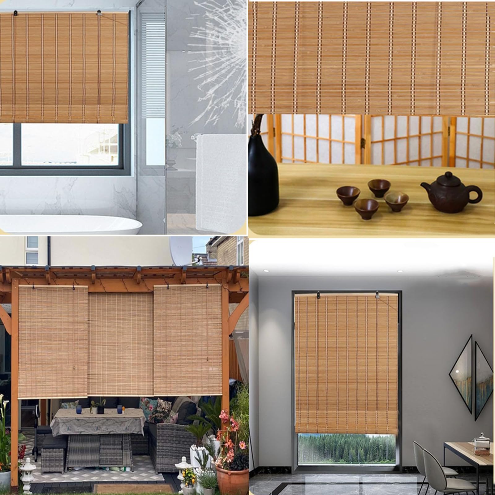 Persianas Enrollables Natural,Transpirable Estores de Bambú para Exterior,Cortina de Bambú de Protección Solar,para Puertas o Ventanas,Personalizable,Ancho x Alto (120cm x 260cm)