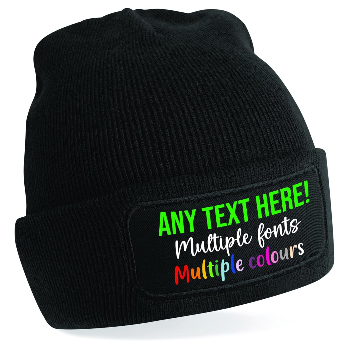 Any Wording' Custom Personalised Beanie Make it Funny or Cute Stylish Black Beanie Hat, Soft Touch Double Layer Knit for Extra Warmth