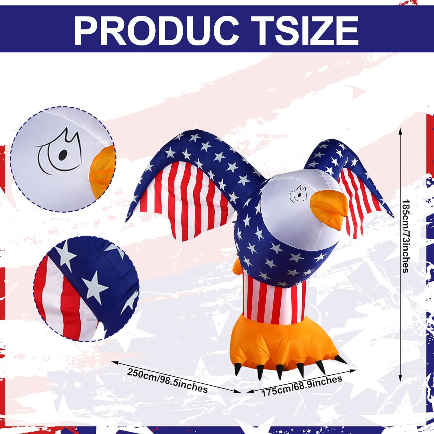 Kathfly 6FT Patriotic Bald Eagle Inflatable Decoration Red Blue White Flag Blow up Eagle with Built in LED Light/Blower for Outdoor Yard Independence Day Memorial Day 250th Anniversary Parade
