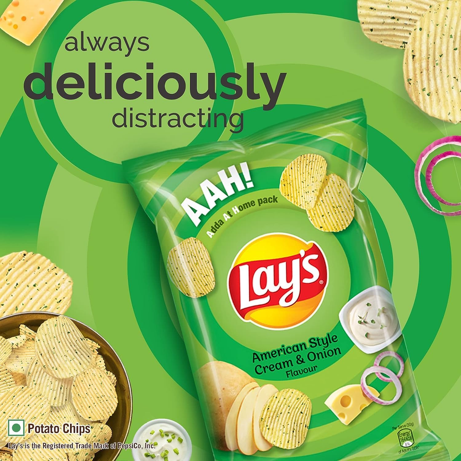 Lay's Potato Chips 48 Gram, American Style Cream & Onion Flavour, Crunchy Chips & Snacks (Weight May Vary) - Image 2 thumbnail