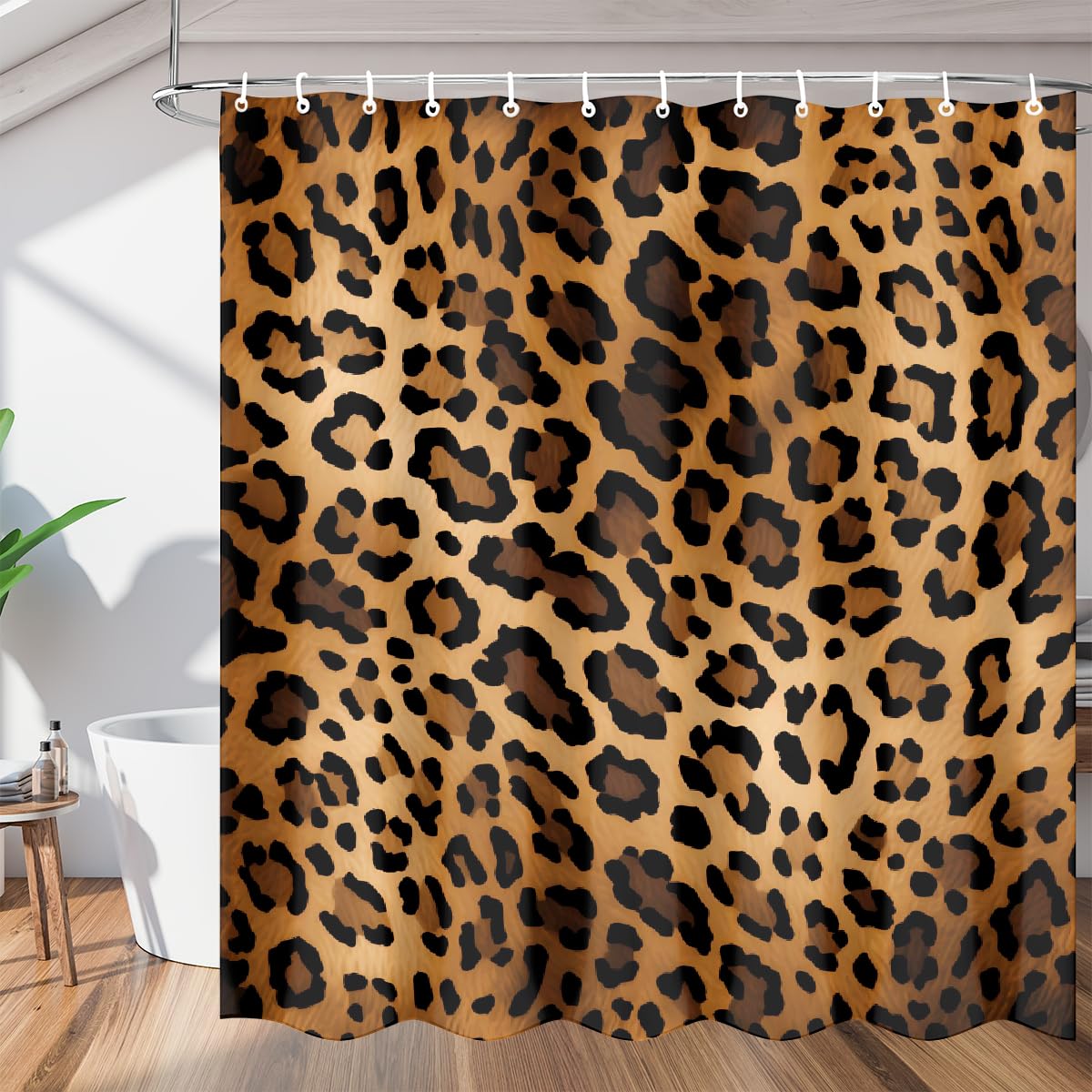Mexpekil Shower Curtains for Bathroom, Retro Leopard Waterproof and Mould Resistant Polyester Fabric Wet Room Shower Curtain with 12 Hooks, 60" x 72"