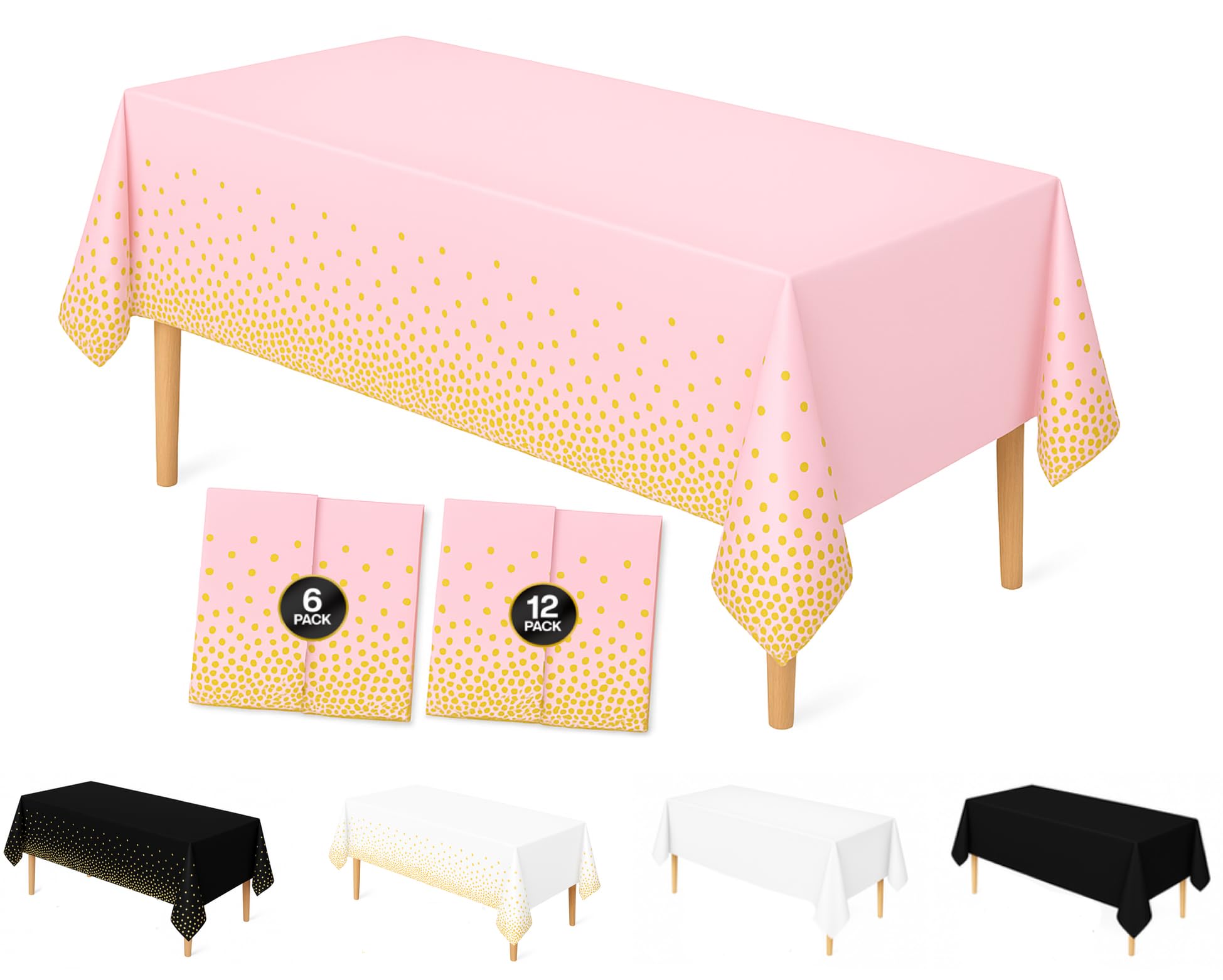 Premium Disposable Plastic Tablecloth for Rectangle Tables 54 x 108 Inches, Decorative Table Cover for Parties, Birthdays, Events, Weddings, Picnic,