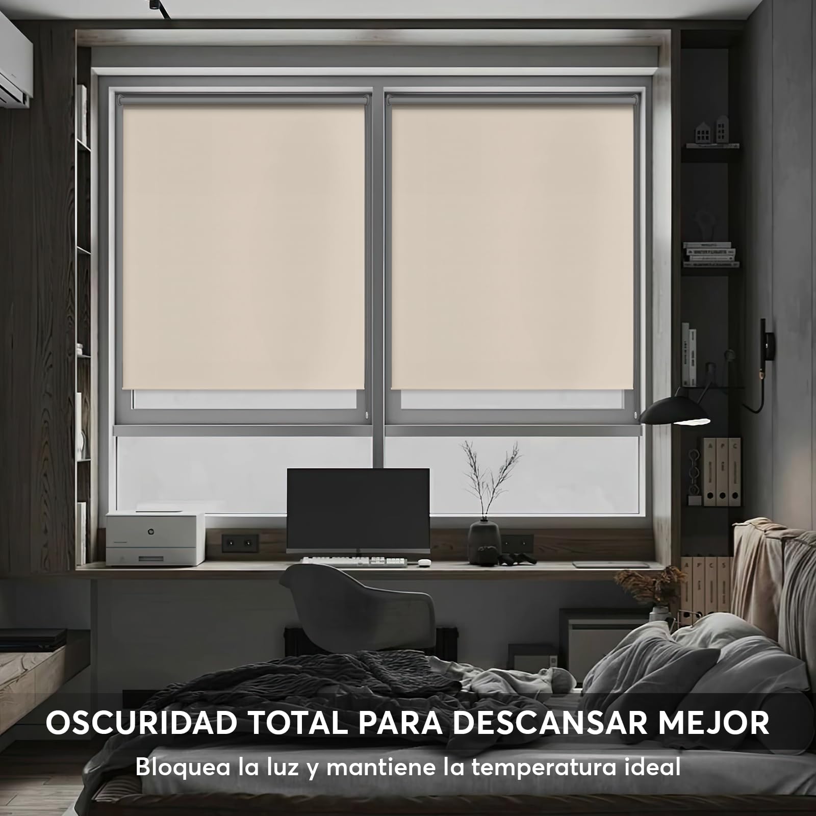 DECORESTOR Estor Enrollable Opaco Térmico a Medida 220 x 160 - Arena - Persiana Blackout para Ventanas y Puertas - Interior y Exterior - Bloquea 100% Luz y Aisla Temperatura - Ideal en Pared o Techo — view 7