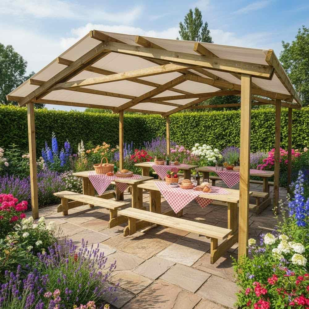 Pergola Carport in legno 400x550 cm pino impregnato Made in Italy