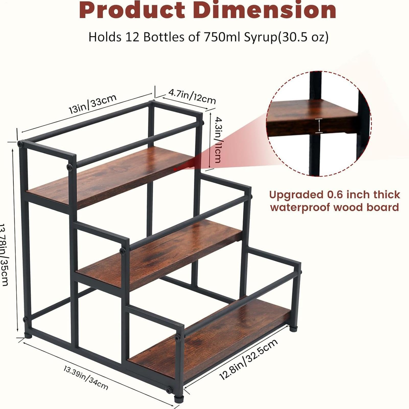 Organizer Na Syropy Kawowe Vintage Pojemny Do Przechowywania I Ekspozycji W | Organizer Blatowy Syropów do domowej kuchni, blat kuchenny, wino, sosy sałatkowe