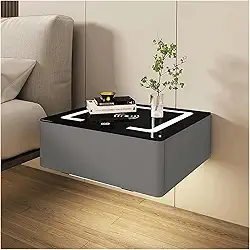 YPDJVLTI Mesa de cabeceira inteligente flutuante com estação de carregamento, mesa de cabeceira com luzes de LED, armário de cabeceira com gaveta, mesa lateral de quarto, minimalista