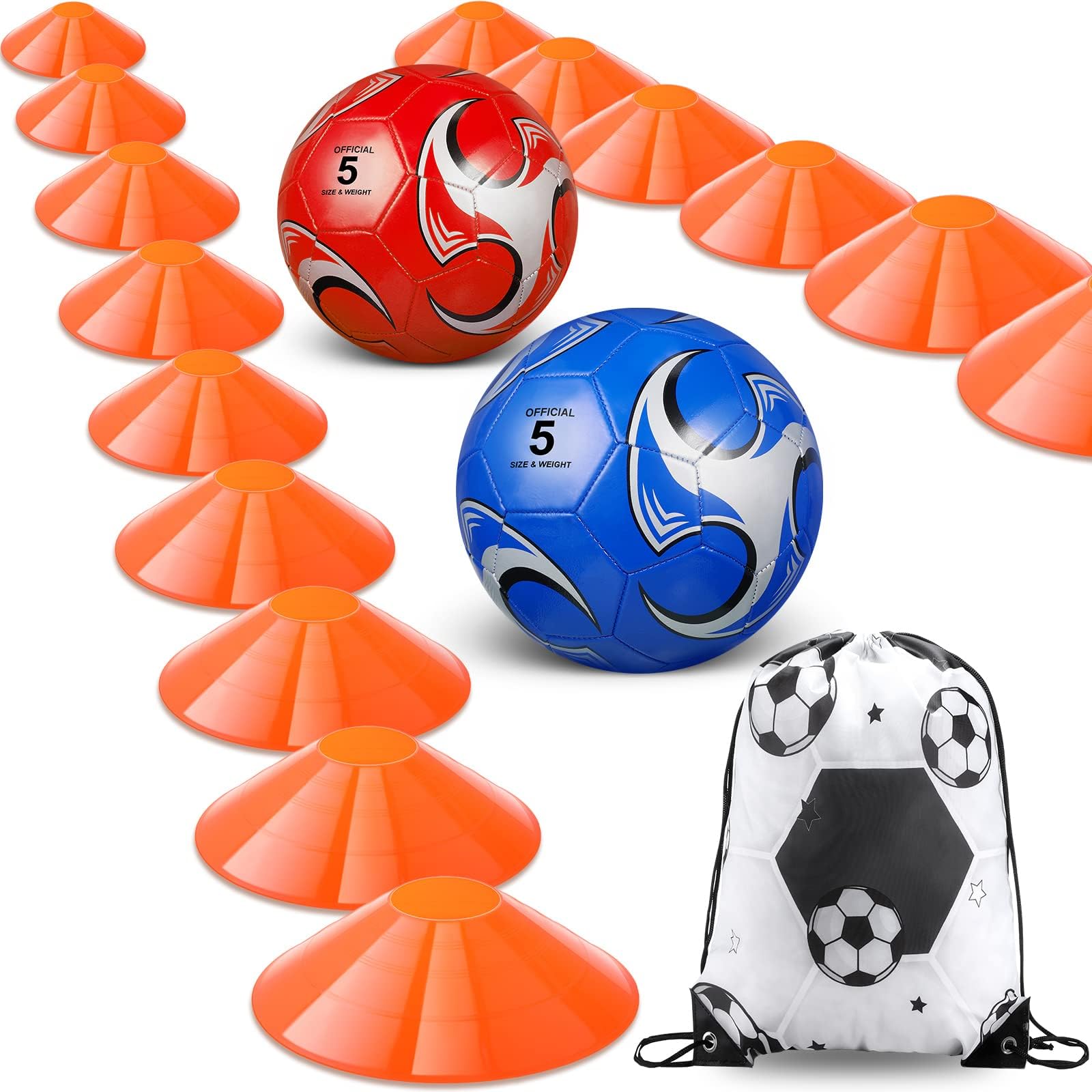 Geosar Soccer Training Equipment Kit Include 2 Soccer Balls 20 Cones Backpack Portable Training Aid Supplies Outdoor Agility Equipment for Kid Teen Christmas Adult Gift(Novelty,Size 4)