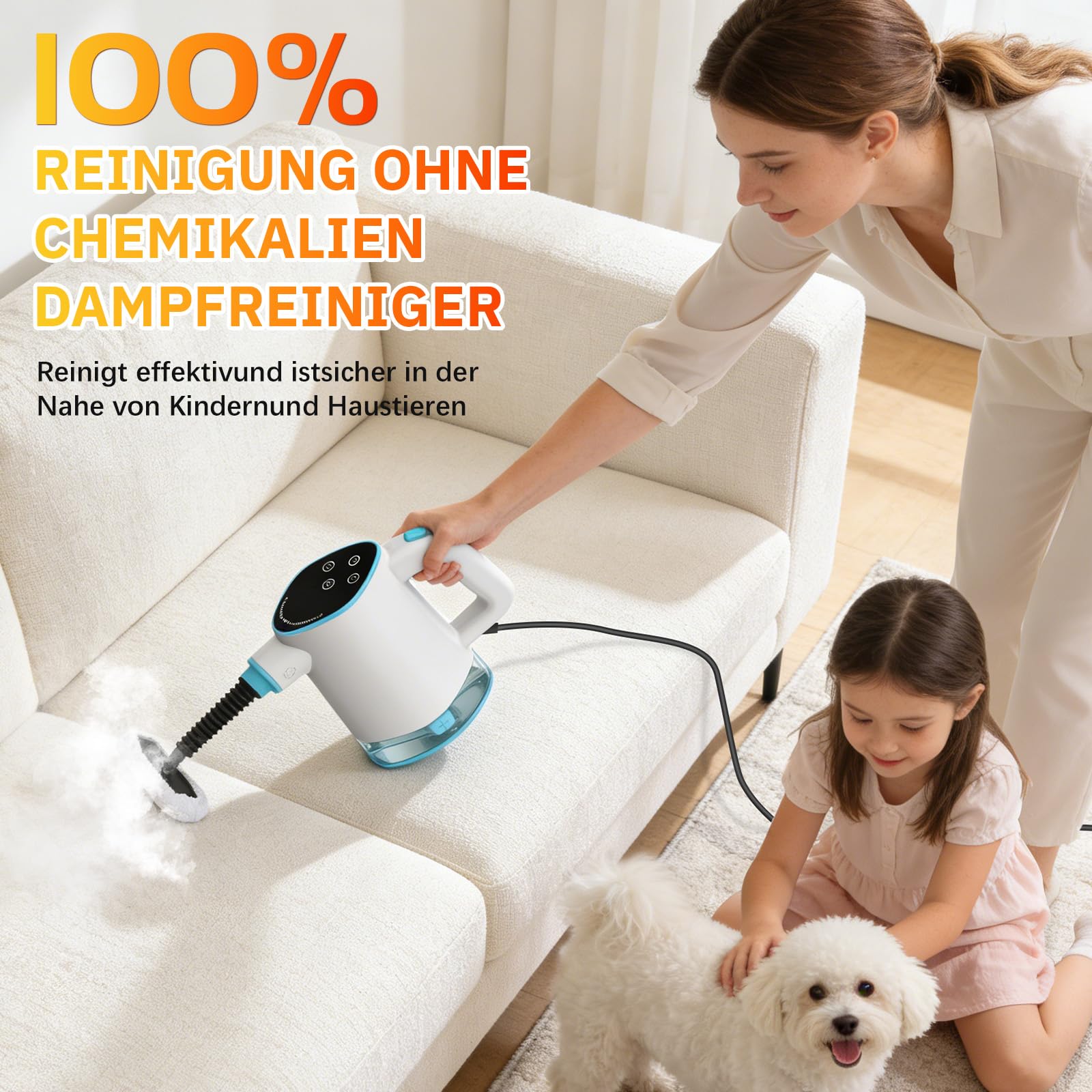 Dampfreiniger Handgerät, 1200W Handdampfreiniger mit 12 Zubehörteilen Chemiefreier Dampfreiniger für den Hausgebrauch auf Böden, Teppichen, Fenstern, Möbeln und in Küchen