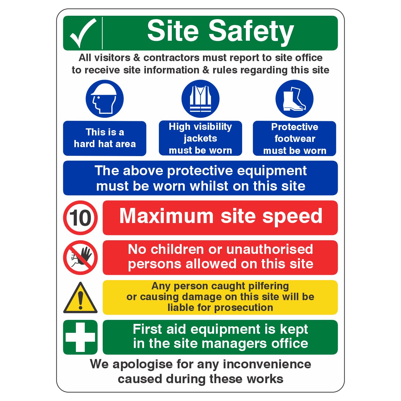 Lasting Impressions (Signs) Limited 450Mmx600mm Multi Hazard Site Safety Maximum Site Speed Rigid Plastic