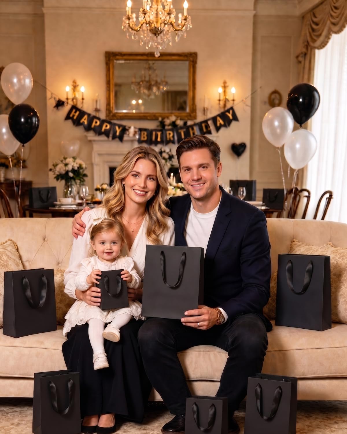 qiqee Black Gift Bags with Tissue Paper Mulit Assorted Sizes 10PCS Present Party Favor Birthday Bags(2pcs Large 13", 4pcs Medium 9", 4pcs Small 6" Bags,Tissue Paper)