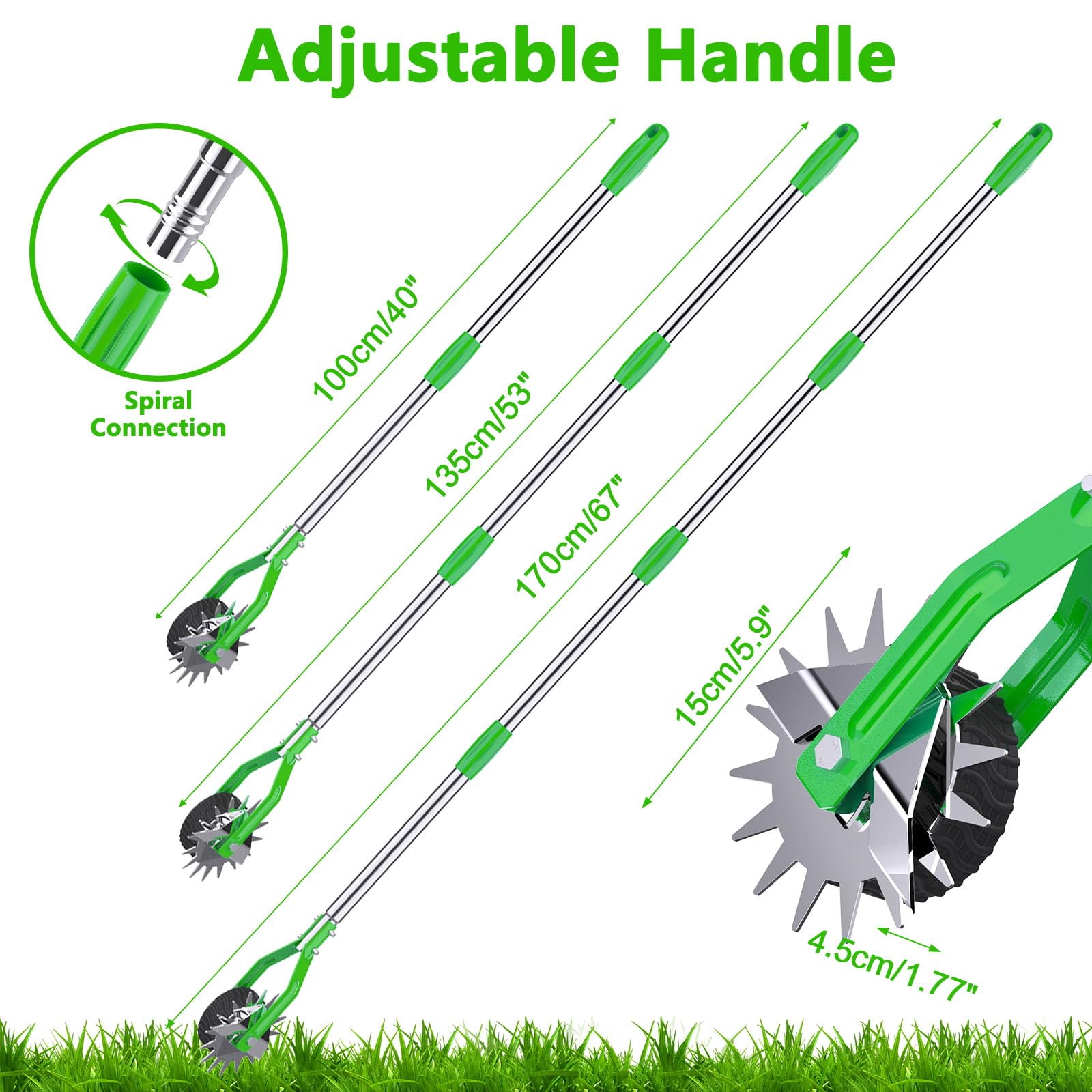 Edger Lawn Tool - 67 inch Wheel Rotary Lawn Edger with Adjustable Stainless Steel Handle, Grass Edge Trimmer for Sidewalks, Driveways & Landscaping (Green) - 2