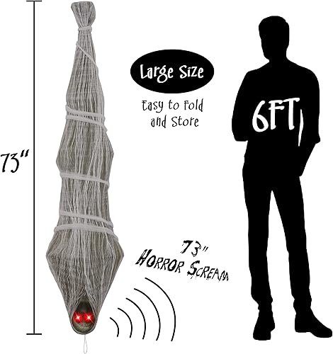 Miniatura 3 de Cocoon Cadáver Decoraciones de Halloween para exteriores grito de terror con ojos LED iluminados, accesorios de casa embrujada, decoración colgante
