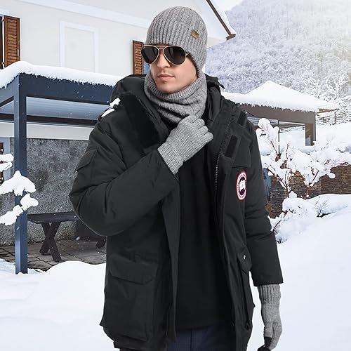 Miniatura 6 de Honnesserry Gorro de invierno para hombre, bufanda con guantes para pantalla táctil, calentador de cuello, bufanda y guantes con forro polar