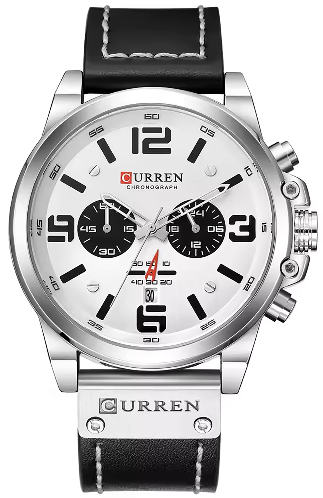 Gosasa - Reloj deportivo de cara grande para hombre, reloj de pulsera de cuero rojo, impermeable, analógico, casual, de cuarzo
