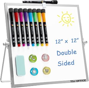TSJ OFFICE Small White Board - 12 X 12 Inches Silver Framed Dry Erase Board