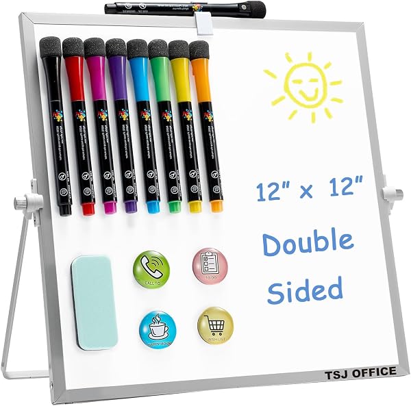 TSJ OFFICE Small White Board - 12 X 12 Inches Silver Framed Dry Erase Board