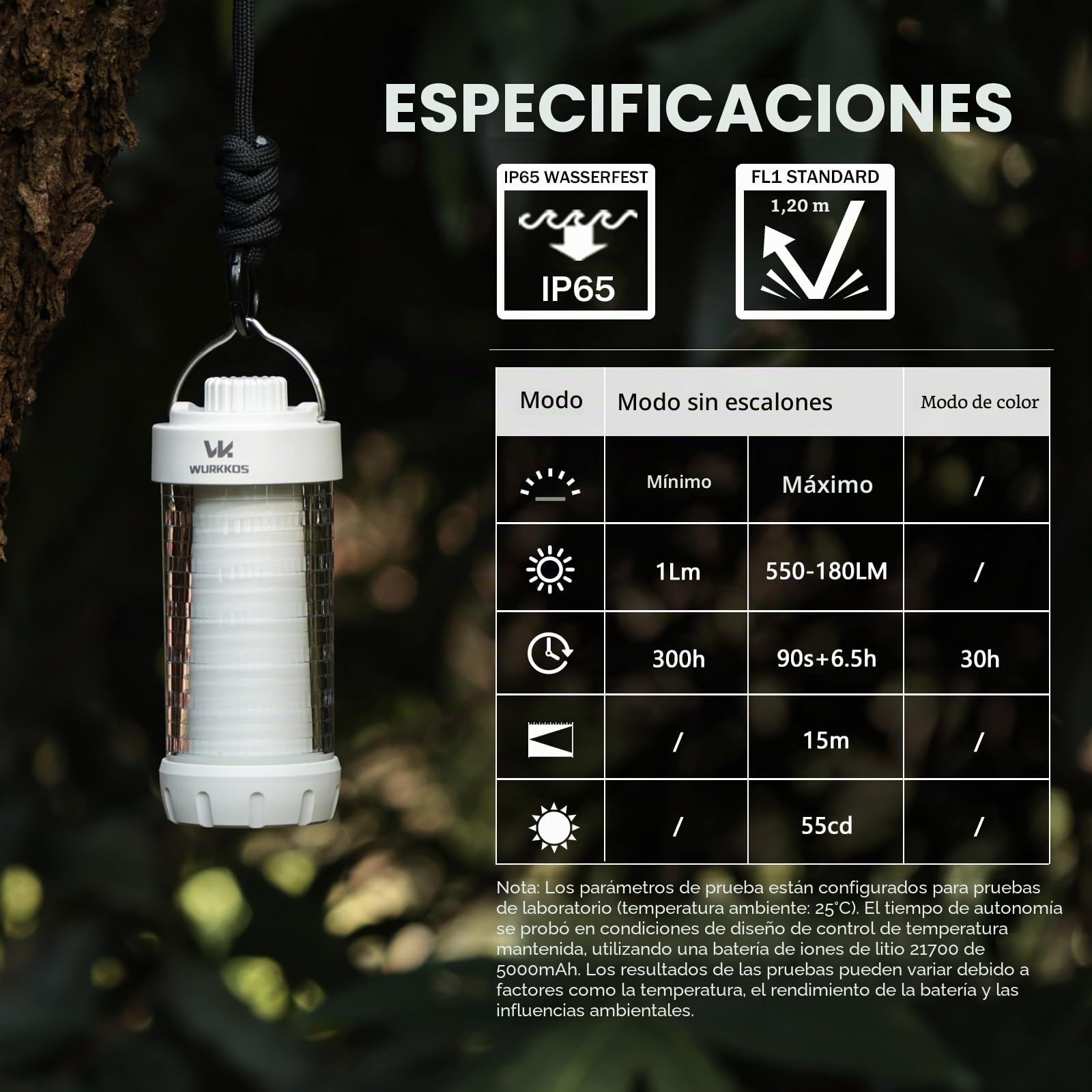 Wurkkos CL01 - Farolillo LED exterior, 550 lúmenes, batería externa 5000 mAh, recargable, luz de camping con imán, hasta 300 horas