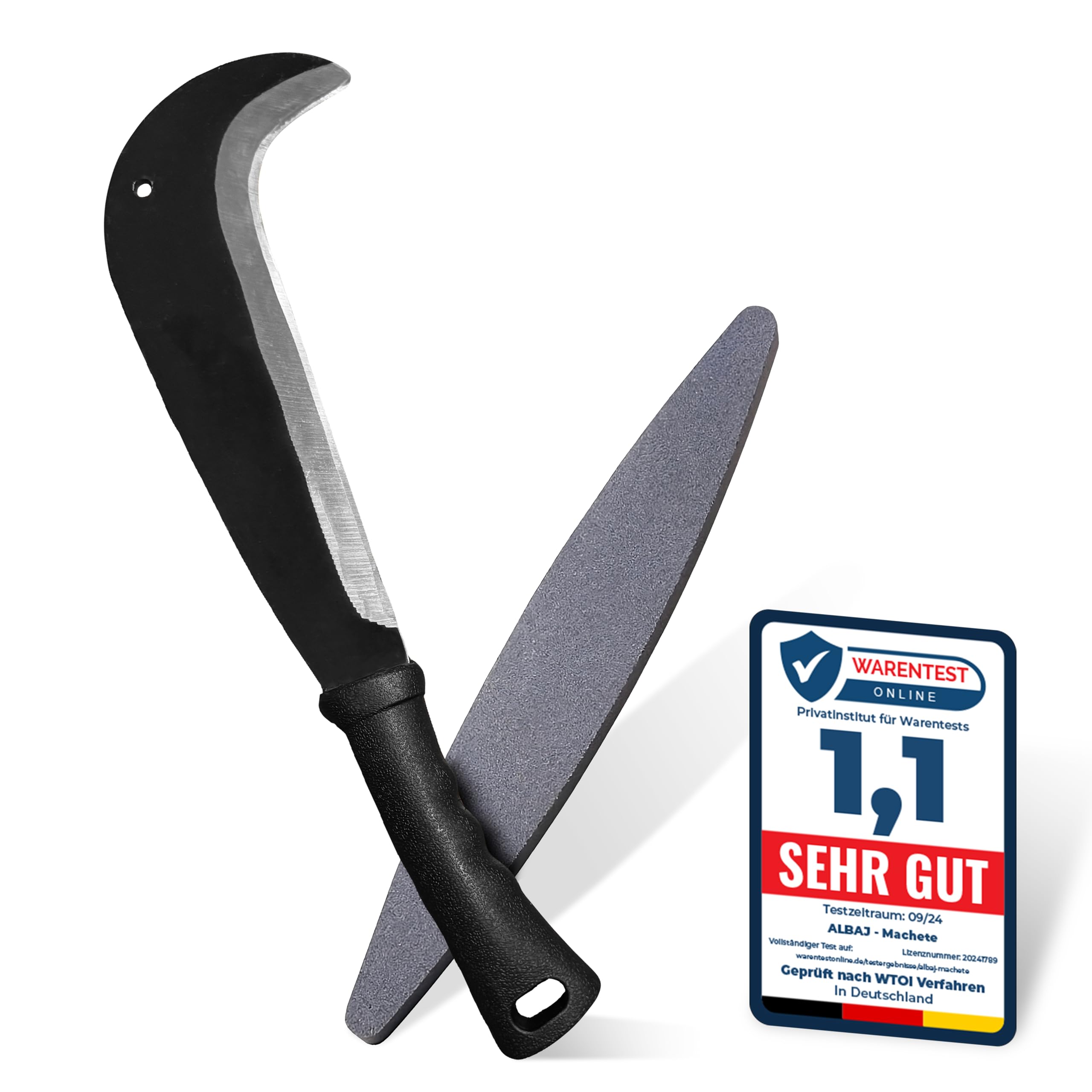 Schweizer Gertel - traditionelle scharfe Machete - nachhaltige Sichel 34cm- inklusive gratis Schleifstein – umweltfreundliche Handsichel