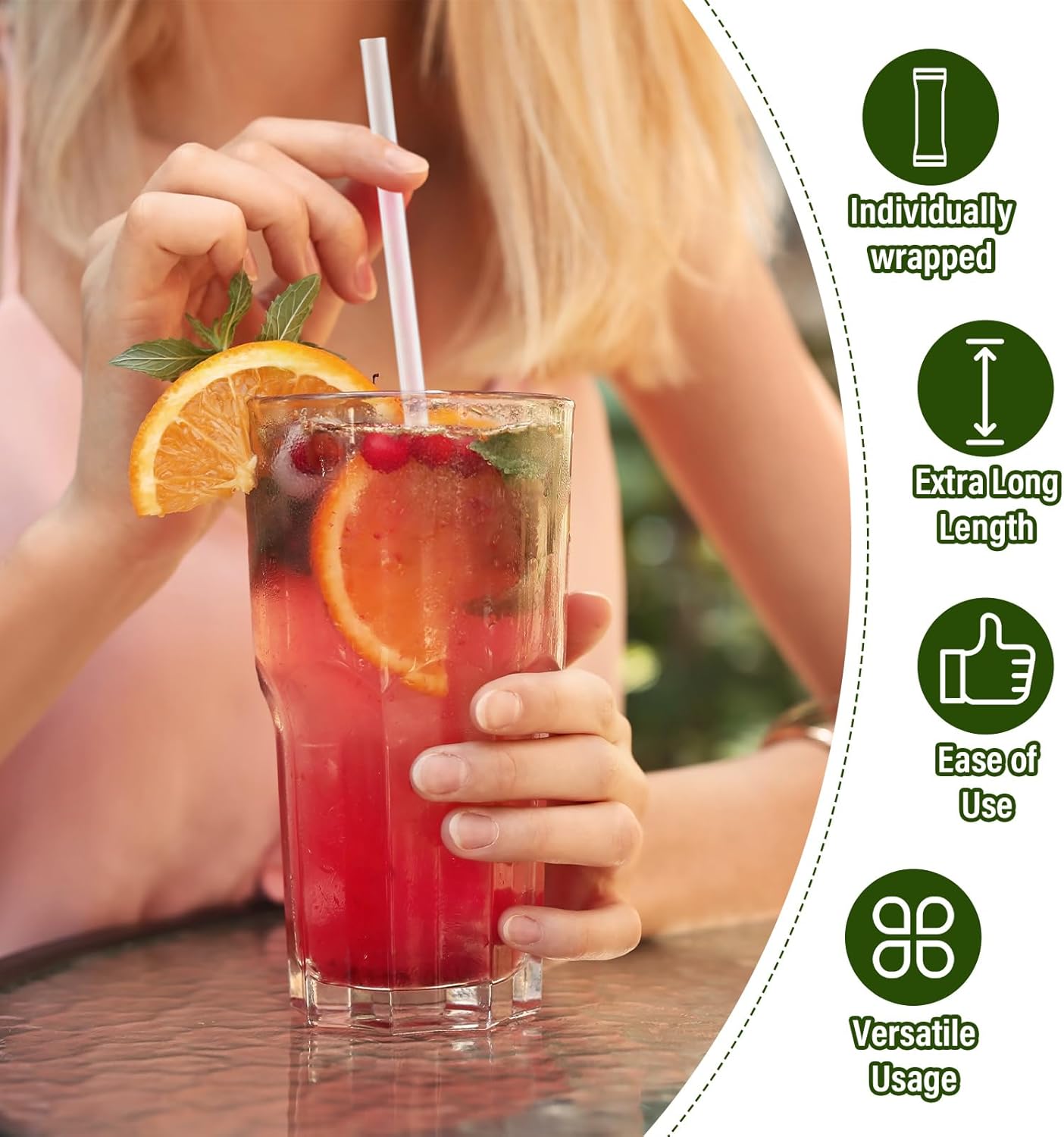 Potchen 300 Pcs 12'' Disposable Straws Clear Plastic Drinking Straws for 40 oz Tumbler Extra Long Cup Individually Wrapped for Various Drinkware Party Outside Every Occasion