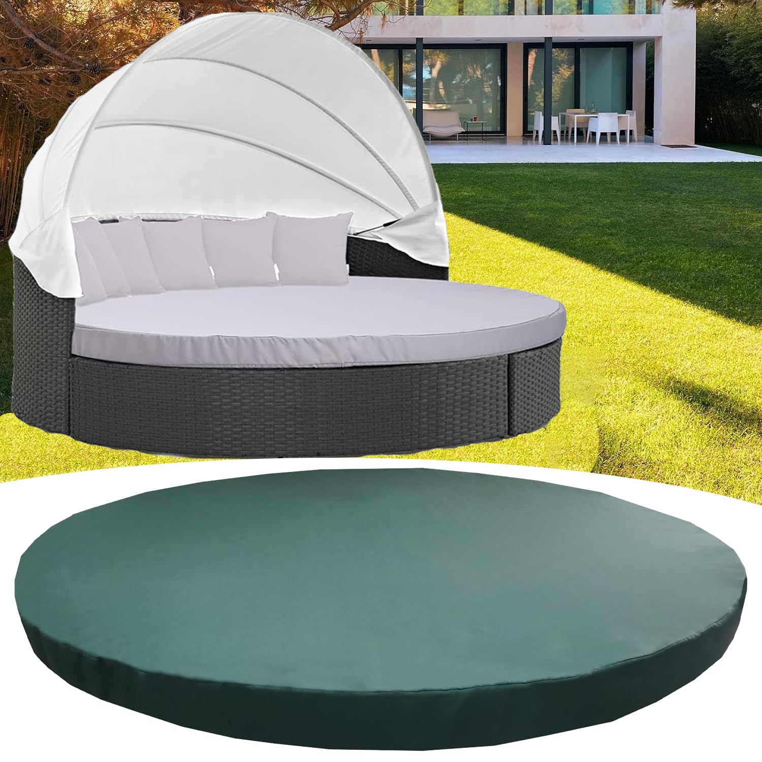 Nueva funda de cojín para cama de sol de 168 cm para cama de día exterior, (con banda elástica) Funda redonda de repuesto para cojín de cama ajustada de 168 cm Funda de cojín para cama de