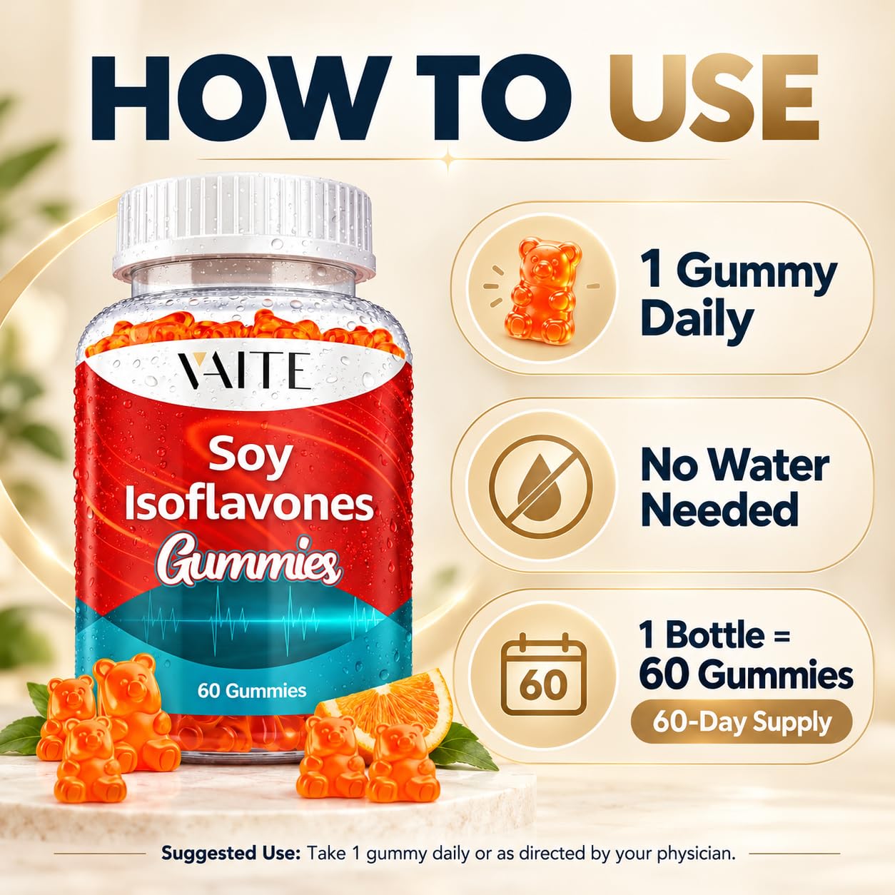 Soy Isoflavones Supplement for Women – Non-GMO Phytoestrogens for Menopause Relief, Hot Flashes, Hormonal Balance, Genistein, Soy with Isoflavones, Bone Health Support – 60 Vegan Chewable Gummies — Amazon image 4