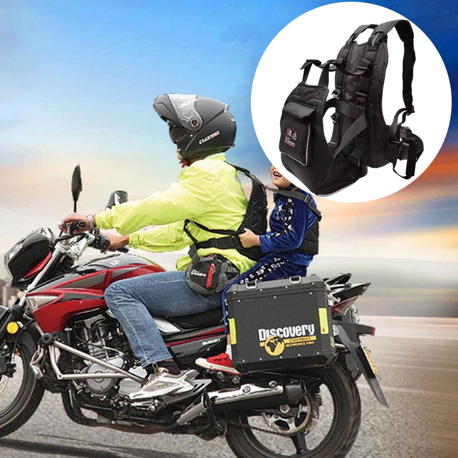 Cinturón de seguridad para moto infantil | Cinturón ajustable | para moto infantil con dos asas | Cinturón de seguridad MOTORCYCLé con 3 tiras reflectantes | Cinturón con vehículos eléctric