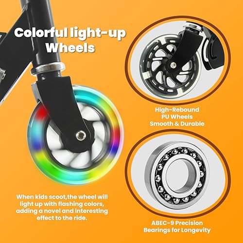 Miniatura 5 de TENBOOM Patinete para niños de 3 a 12 años  Patinete para niños con ruedas de luz LED y manillar ajustable de 3 niveles, ligero y plegable de 2