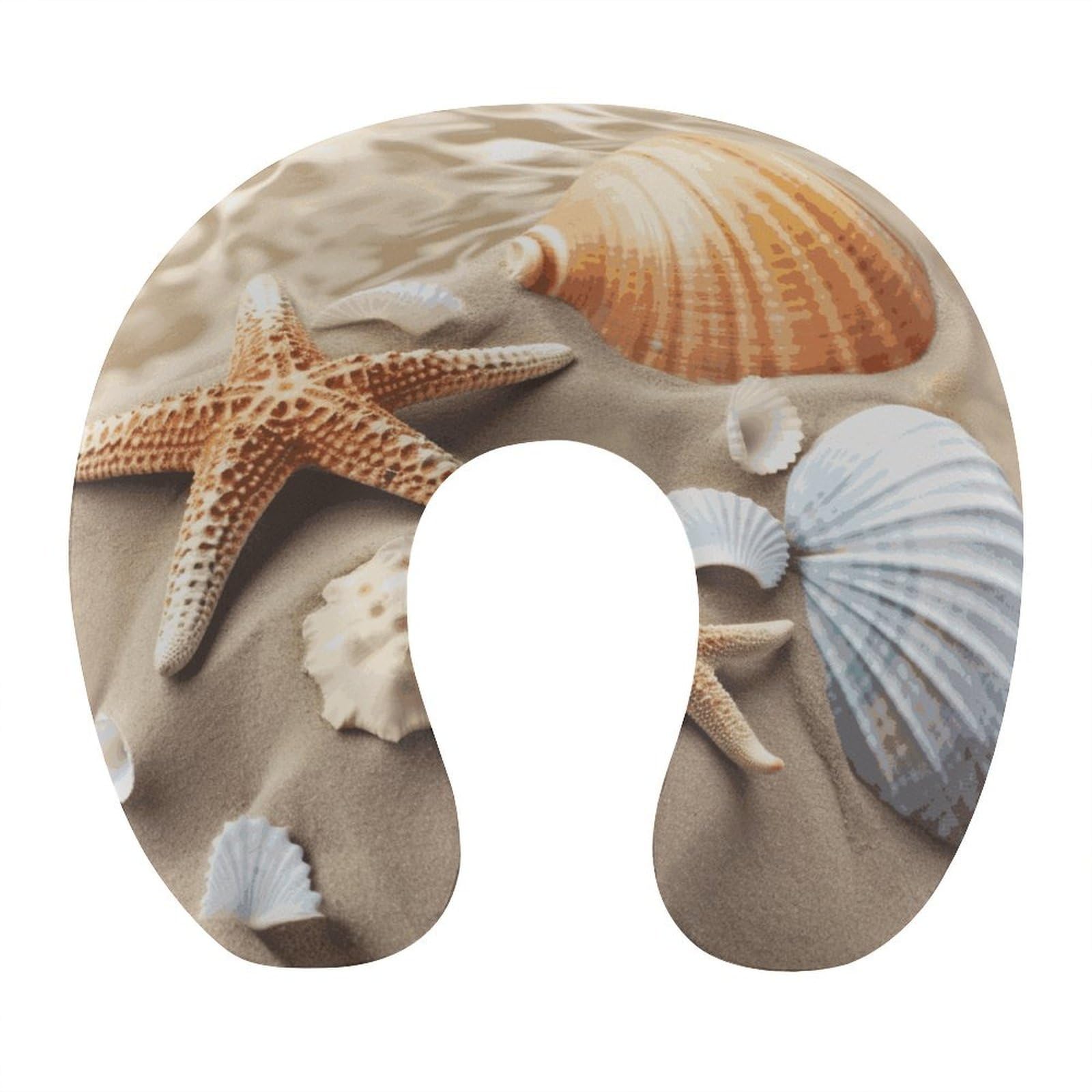 Adfgyerh Style Sea Shell Starfish U-Shaped Pillow，Memory Foam Pillow Core，Cushion ，Provide Neck Support ，Travel Pillow，Suitable For Airplanes, Cars, Homes, And Offices.