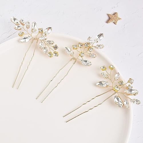 Beusoulover - Accesorios para el cabello de novia, 3 piezas de cristal para el cabello, hecho a mano con diamantes de imitación para mujeres, niñas,