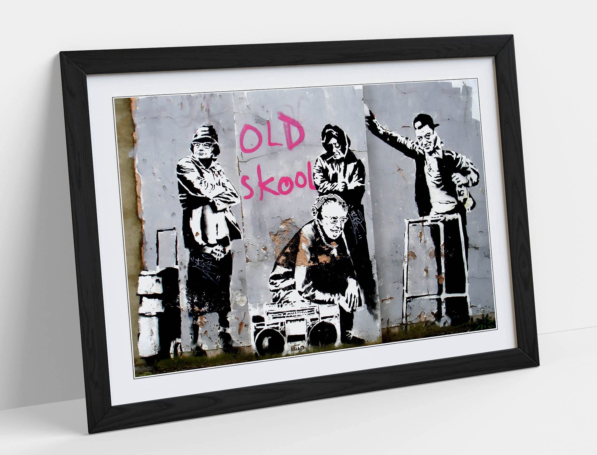 Canvasartshop Black - Banksy Old Skool Graffiti- Premium Wall Art Framed Picture Prints - 3 Colours - 4 Sizes (, A4)