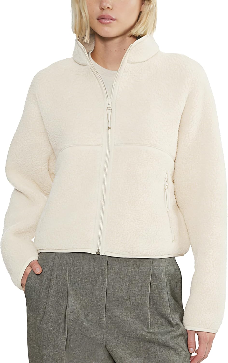 Yozazzy Fleece Jackets Women Causal Long Sleeve Sherpa Jacket Warm Ziper Fuzzy Coat Sweatshirts Trendy with Pockets