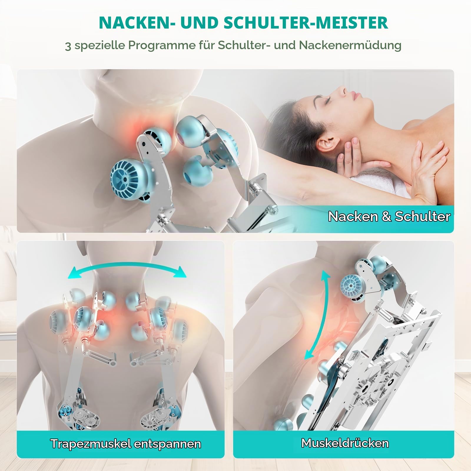 Massagesessel, Tai Chi Massagestuhl für Ganzkörpermassage mit Wärmetherapie, Meister für Nacken- und Schultermassage, für Zuhause, Hotels, Salons, Büros verwenden (Grau mit Aufbauservice)