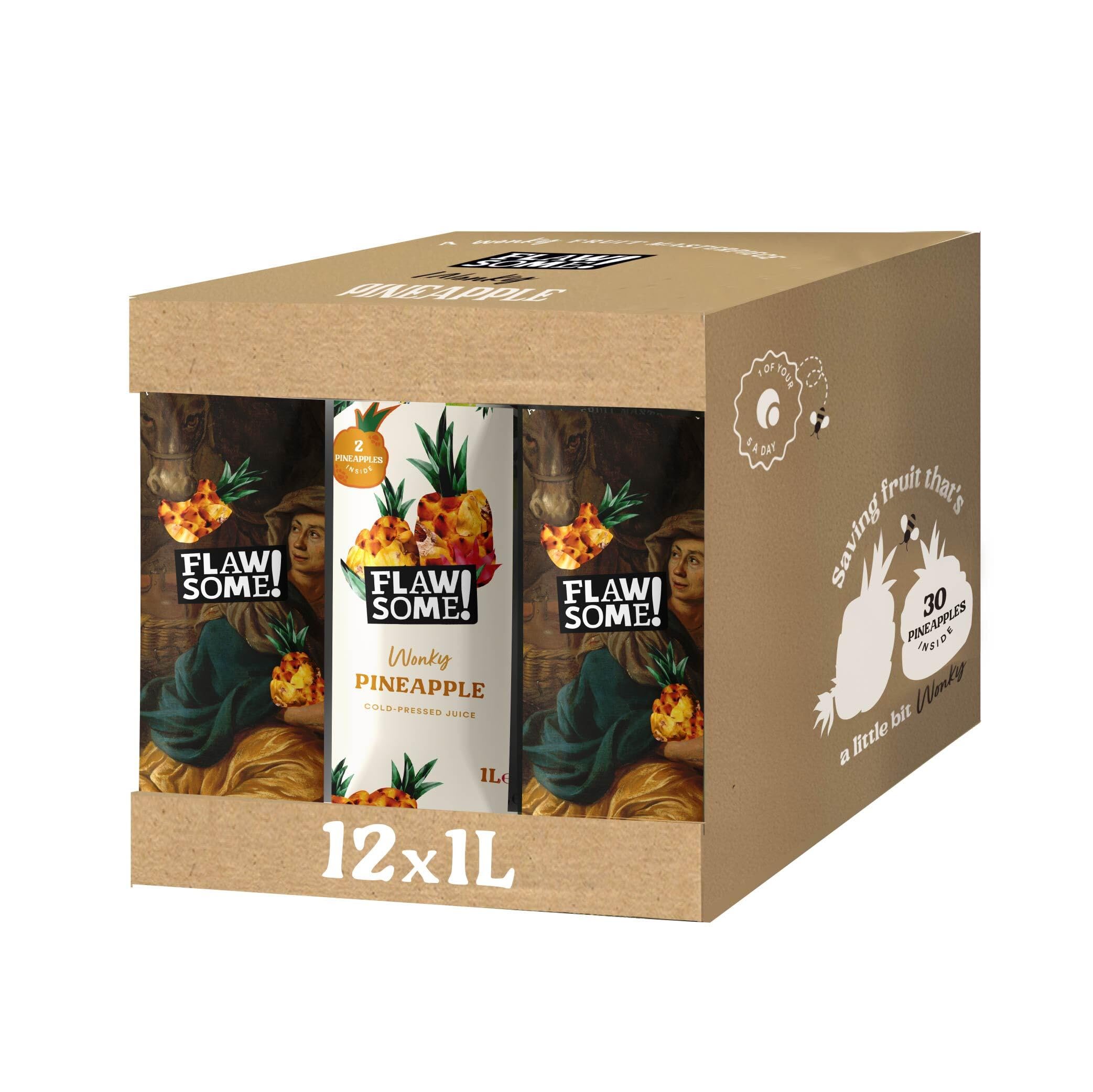 Flawsome! Pineapple 12x1l - Cold-Pressed - No Added Sugar Pineapple – 100% Natural and Pure with No Sweeteners – Craft Vegan Not from Concentrate