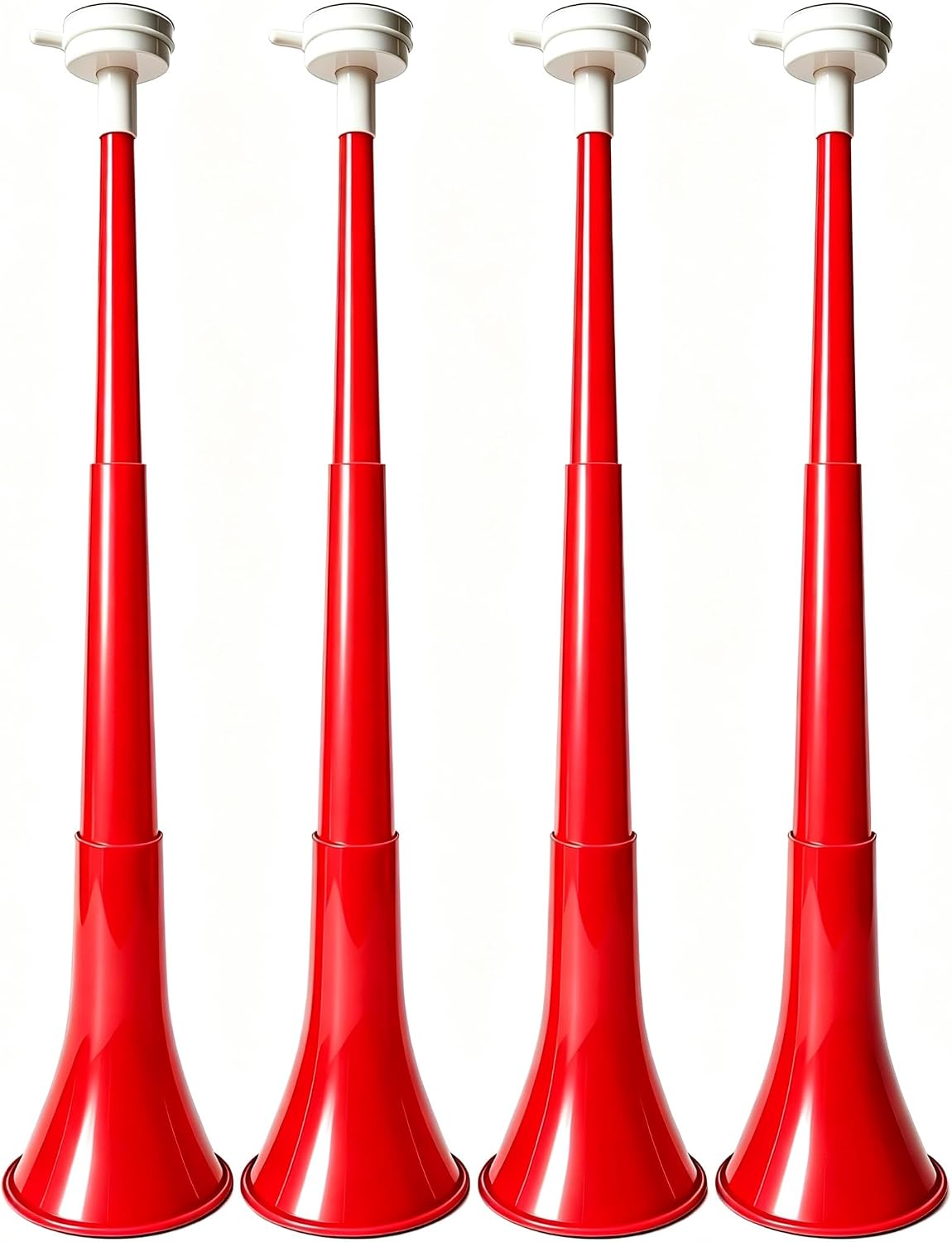 4 Pack Vuvuzela Stadium Horn Extendable, 24 Inch Large Loud Plastic Cheer Noise Maker Blow Horn for Football Soccer Game Day, Tailgate Party, Carnival & Sporting Events, Red