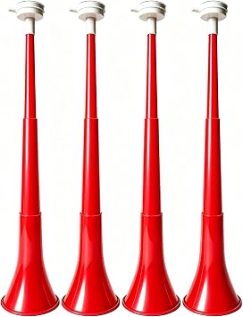4 Pack Vuvuzela Stadium Horn Extendable, 24 Inch Large Loud Plastic Cheer Noise Maker Blow Horn for Football Soccer Game Day, Tailgate Party, Carnival & Sporting Events, Red