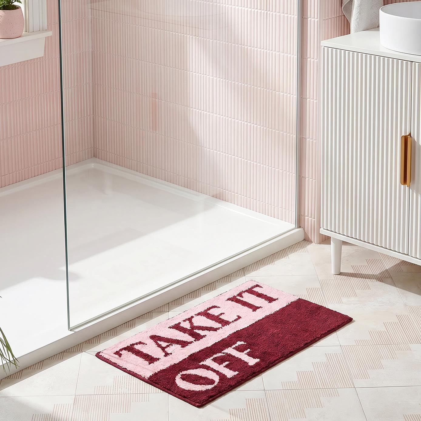 OHS Bath Mat Tufted Take it Off Bathroom Mat 45 x 75cm, Pink/Burgundy