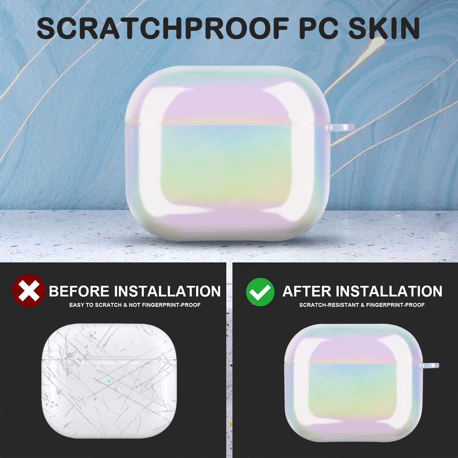 Custodia Protettiva In TPU Con Portachiavi A Conchiglia Perlata Per AirPods 3 – Glitterata E Antishock, Bianco Perla - 2