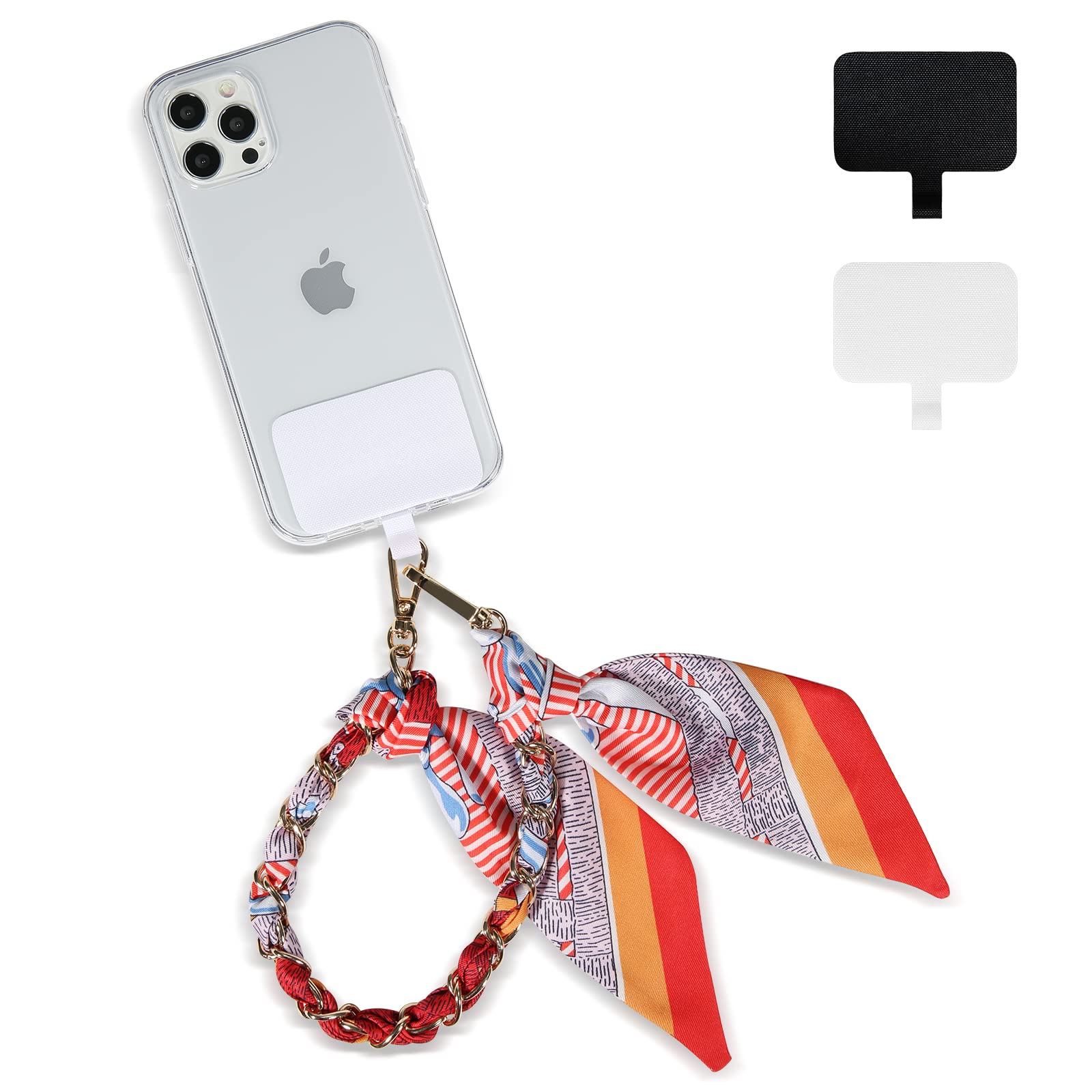 LAVAVIK Phone Lanyard Silk Scarf Upscale Chain Wrist Strap Keychain Wallet Lanyard With 2 Tether Tab Compatible with all Smartphone Cases Red