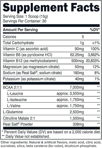 Miniatura 6 de Primaforce BCAA Powder (sandía) - 7000 mg 211 BCAAs, 30 porciones, bebida de recuperación después del entrenamiento con aminoácidos y sal real para
