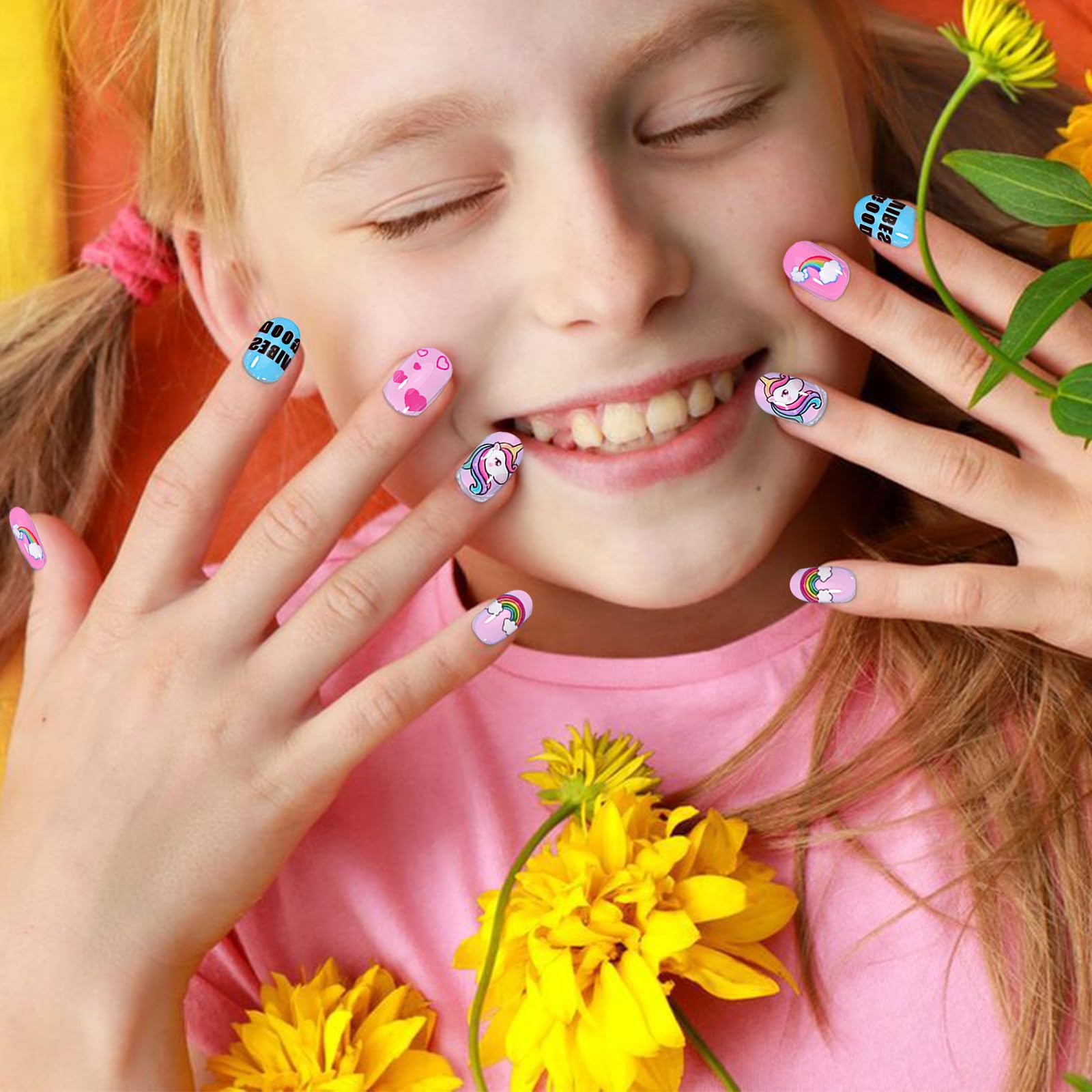 120PCS Stick on Nails False Nails for Girls Cute Pink Fake Nails for Girl Short Press on Nails with Stickers Full Cover Fingernail Lovely Gift for Girls Nails Art Decoration (Style3) - Image 4