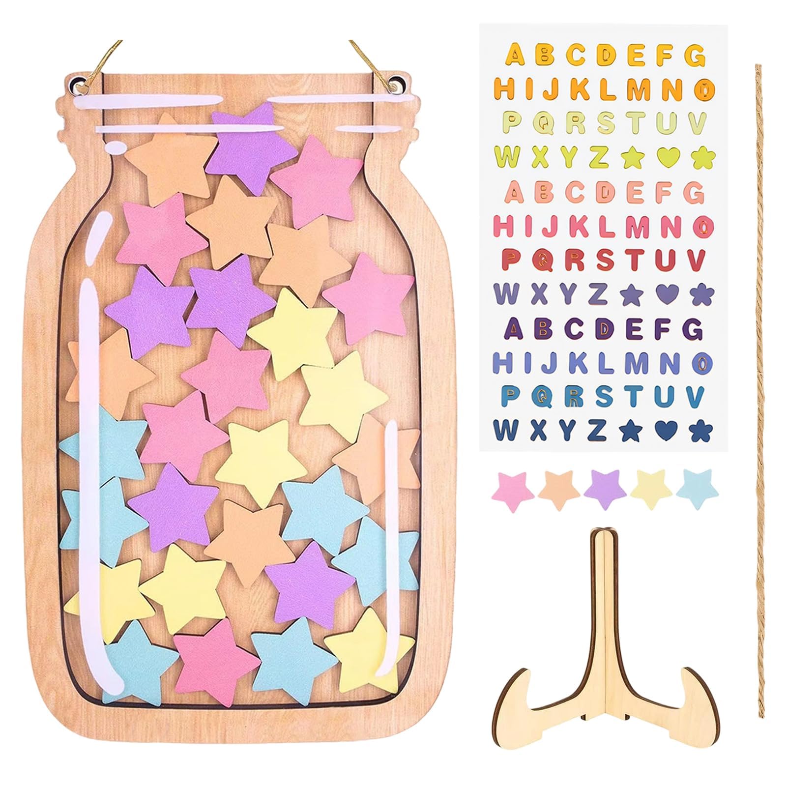 Star Reward Jar, 30Pcs Reward Jars for Children with Stars, Good Behaviour Chart Reward Pot, Star Jar Reward System for Home School Classroom Teacher Parent with Alphabet Stickers