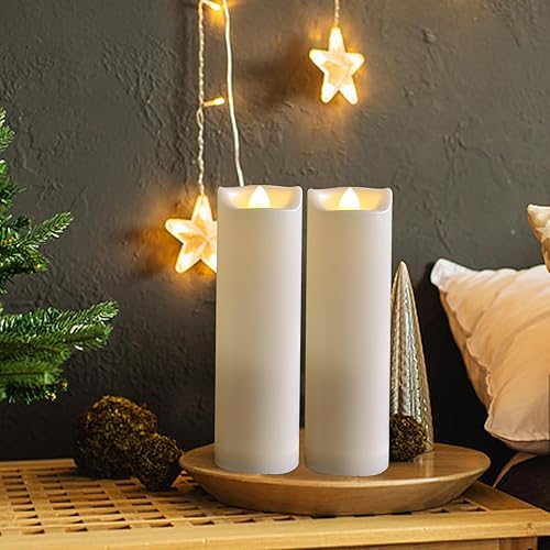 Miniatura 10 de Velas LED de 2 x 6 pulgadas, de plástico, sin llama, parpadeantes, con temporizador, impermeables, para exteriores, bodas, fiestas, Halloween,