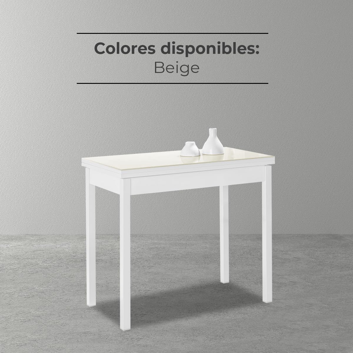 ASTIMESA Mesa de Cocina Extensible de Libro sin cajón - 80x40 cm (80x80 cm) - Estructura y Tapa Interior Color Blanca - Tapa Superior Cristal Color beig