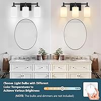Vista 4 de 3-Light Bathroom Vanity Light Fixtures Over Mirror, Rustproof Vanity Lights for Bathroom, Modern Black Bathroom Lights Wall Mount with Milky White